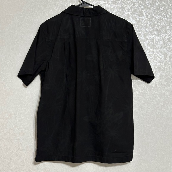 Caribbean Joe Black Camp Shirt Subtle Palm Print Button Up Short‎ Sleeve Sz M - Picture 4 of 6